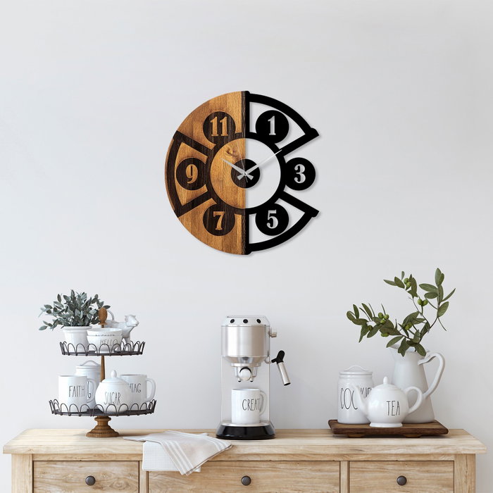 Wallity Reloj de pared Pizza Slice de madera y metal en Nogal y Negro Wallity Reloj de pared Pizza Slice de madera y metal en Nogal y Negro